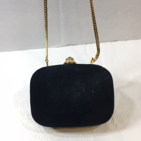 Vintage Morgan Taylor Black Velvet Hard Case Evening Purse Crossbody 4.5x2x3.5 - Picture 7 of 12